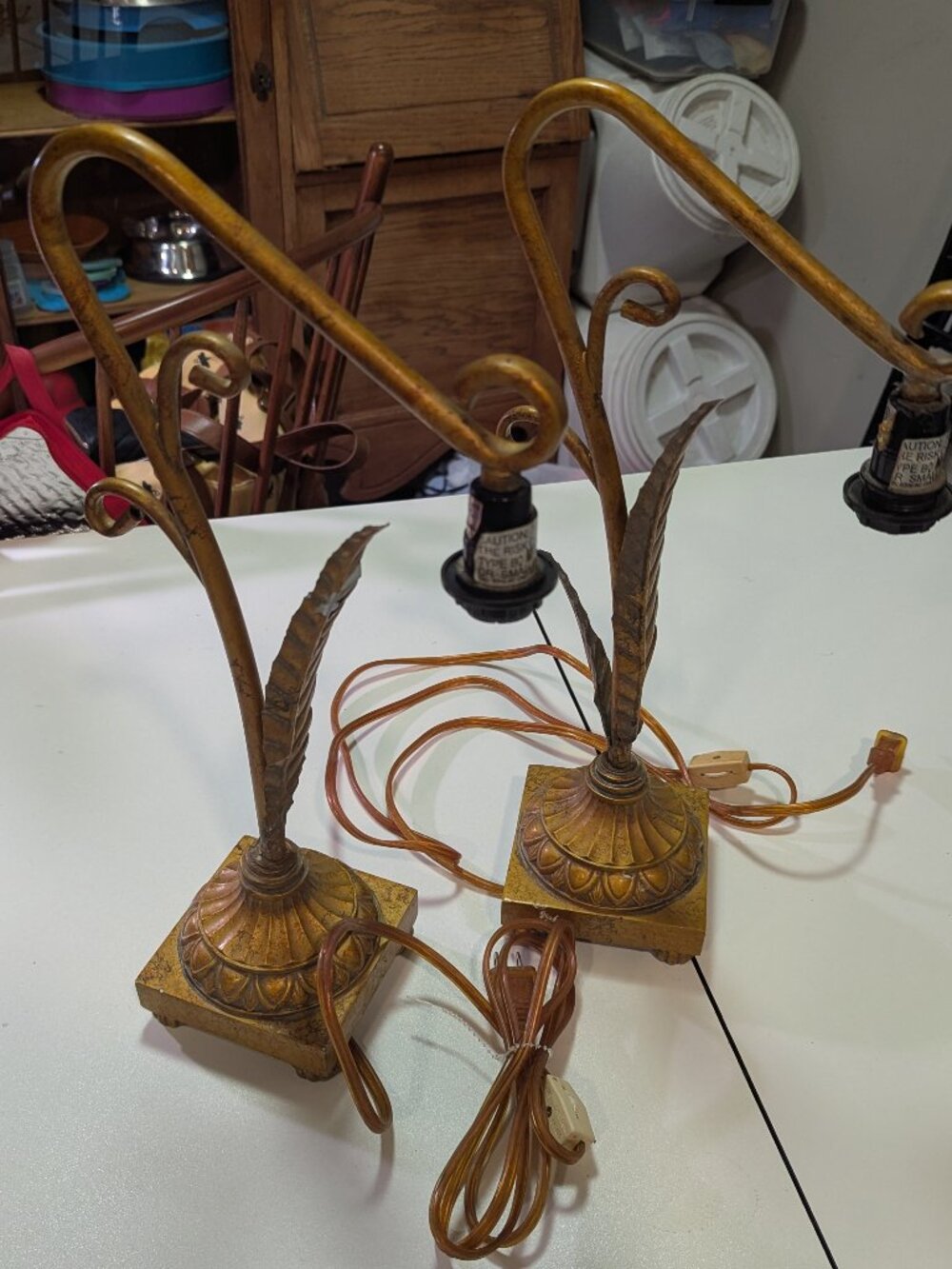 Pair of Reproduction Art Nouveau Brass-Colored Table Lamps